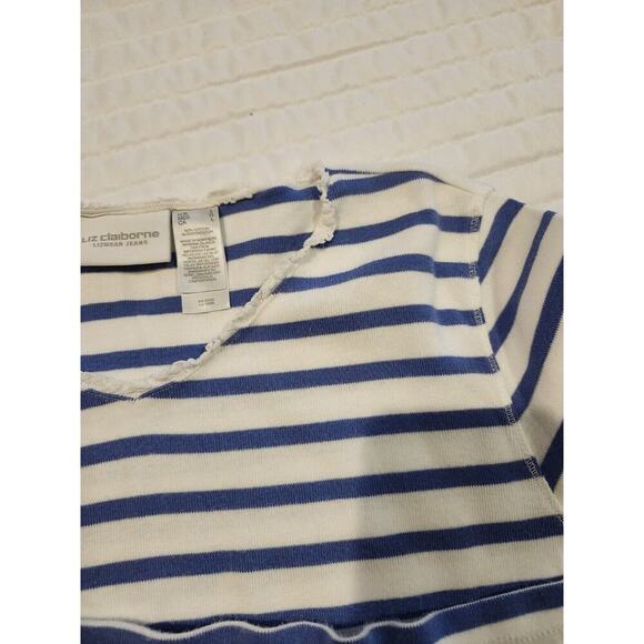 Liz Claiborne Sz L Blue And White Striped Top Soft Comfortable - Picture 4 of 4